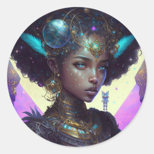 Pegatina Redonda Hermoso guerrero espacial adorado