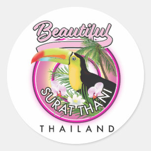 Pegatina Redonda Hermoso logo de Surat Thani tailandia