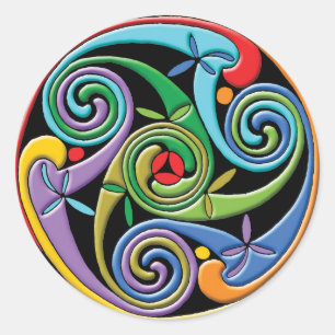 Pegatina Redonda Hermoso Mandala Celta con Remolinos Coloridos