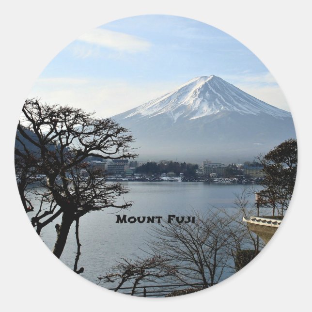 Pegatina Redonda Hermoso Monte Fuji (Anverso)
