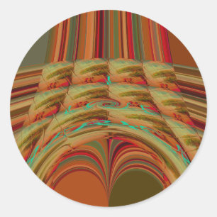 Pegatina Redonda Hermoso motivo marrón dorado tradicional africano