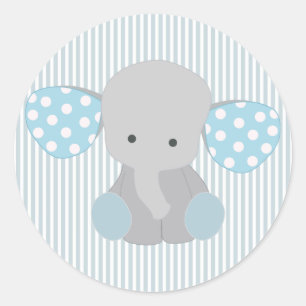Pegatina Redonda Hermoso niño elefante azul