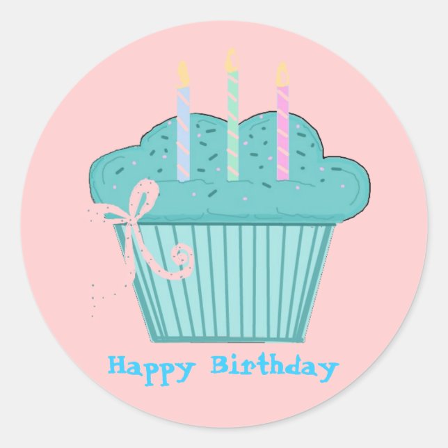Pegatina Redonda Hermoso pastelito de cumpleaños (Anverso)