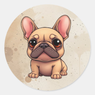 Pegatina Redonda Hermoso pequeño perro animal bulldog francés