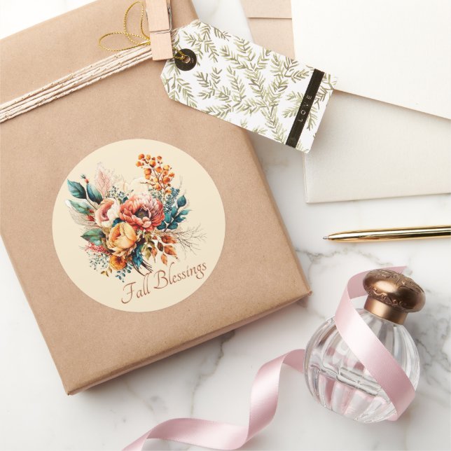 Pegatina Redonda Hermoso ramo boho de otoño personalizado (Regalar)