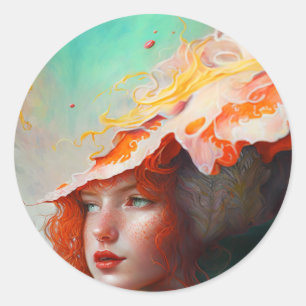Pegatina Redonda Hermoso resumen artístico Chica Red Haired Ginger