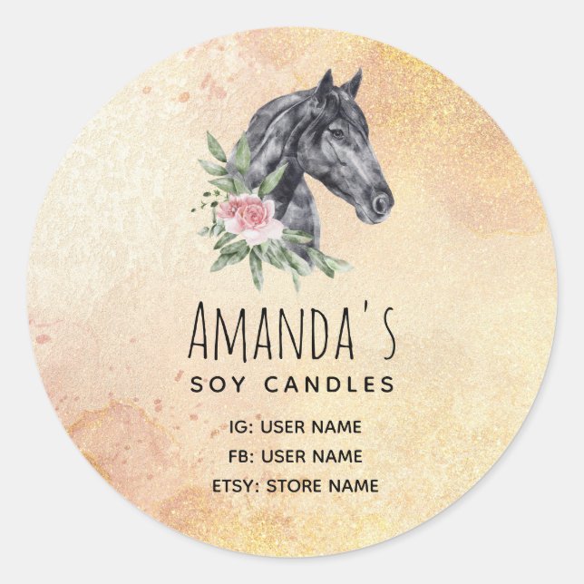 Pegatina Redonda Hermoso retrato de cabeza de caballo (Anverso)