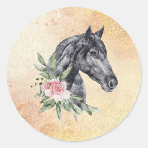 Pegatina Redonda Hermoso retrato de cabeza de caballo negro