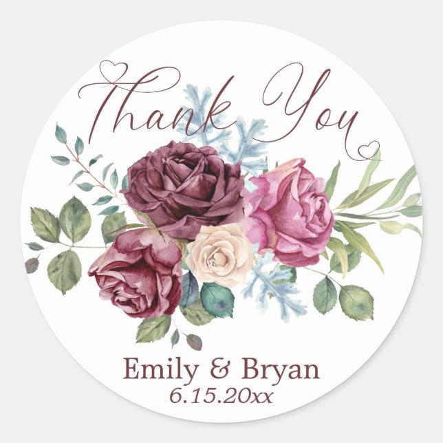 Pegatina Redonda Hermoso Rosa romántico Boda de pulverización graci (Anverso)