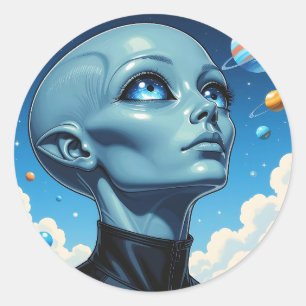 Pegatina Redonda Hermoso ser extraterrestre