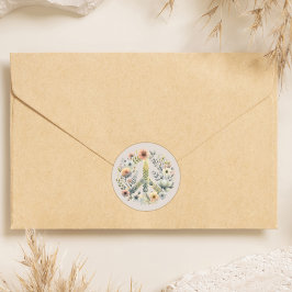 Pegatina Redonda Hermoso signo de paz retro de los 70 de Floral