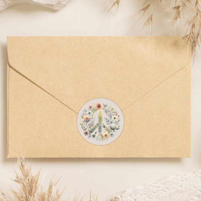 Pegatina Redonda Hermoso signo de paz retro de los 70 de Floral (Subido por el creador)