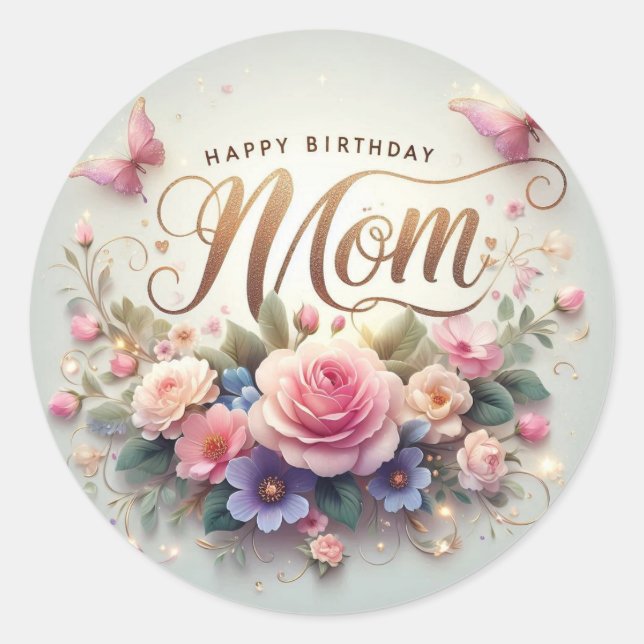 Pegatina Redonda Hermoso sticker de cumpleaños para mamá (Anverso)