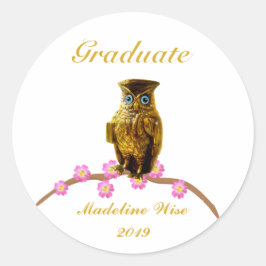 Pegatina Redonda Hermoso Sticker de Graduado de Búho Dorado