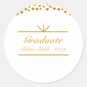 Pegatina Redonda Hermoso Sticker de Graduado Dorado