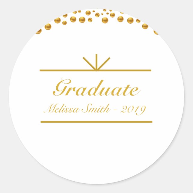 Pegatina Redonda Hermoso Sticker de Graduado Dorado (Anverso)