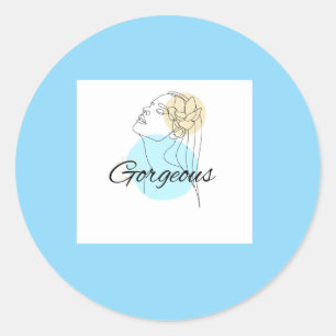 Pegatina Redonda Hermoso Sticker   Línea de Mujer Estética Azul Cla