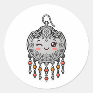 Pegatina Redonda Hermoso Stickers de Pendientes de Plata Kawaii Ama