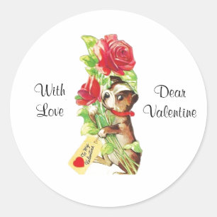 Pegatina Redonda Hermoso Valentine de Boston terrier cachorro
