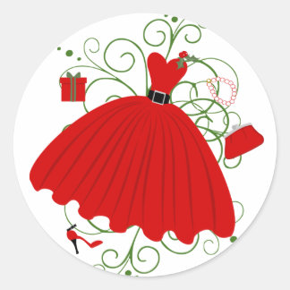 Pegatina Redonda Hermoso vestido de Navidad