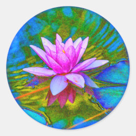 Pegatina Redonda Hermoso Waterlily Lotus Blossom Yoga