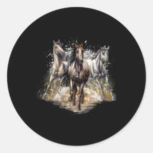 Pegatina Redonda Hermosos caballos Dibujando Arte Hípica Hombres Ho