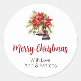 Pegatina Redonda Hermosos Navidades de Poinsettias Greenery Foliage