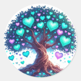 Pegatina Redonda Hermosos Pegatinas de árboles con forma de corazón