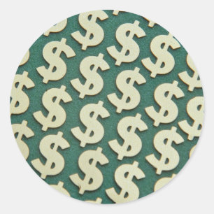 Pegatina Redonda Hermosos signos del dólar de oro