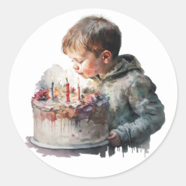 Pegatina Redonda Hermosos Stickers de cumpleaños de acuarela
