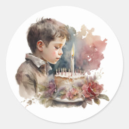 Pegatina Redonda Hermosos Stickers de cumpleaños de acuarela