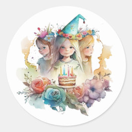 Pegatina Redonda Hermosos Stickers de cumpleaños de acuarela