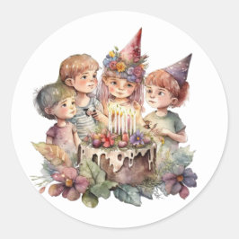 Pegatina Redonda Hermosos Stickers de cumpleaños en acuarela
