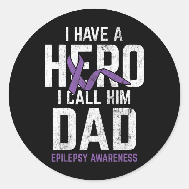 Pegatina Redonda Hero Dad Epilepsia Epilepsia Epilepsia Awareness E (Anverso)