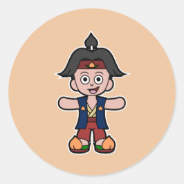 Pegatina Redonda Hero Momotaro, el chico del aprendiz