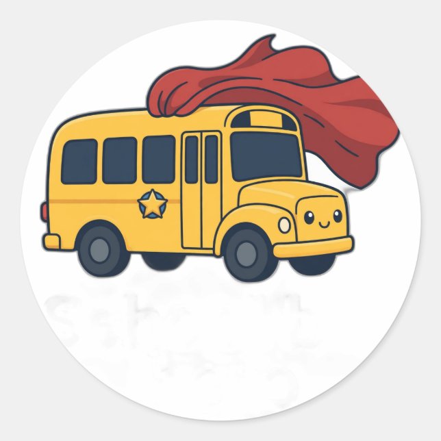 Pegatina Redonda Héroe de Autobús Escolar (Anverso)