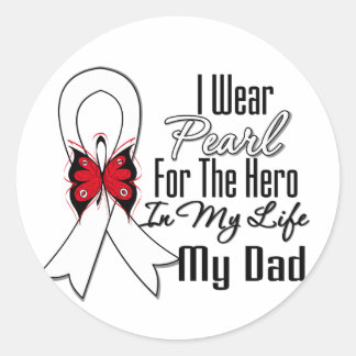 Pegatina Redonda Héroe de Cinta de Cáncer de Pulmón Mi Papá