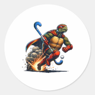 Pegatina Redonda Héroe de Hockey sobre Césped de Tortuga Enmascarad