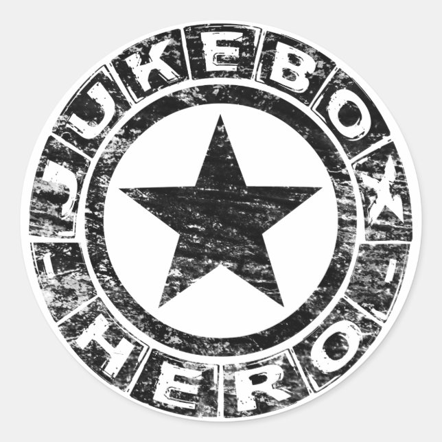 Pegatina Redonda Héroe de la máquina tocadiscos (Anverso)