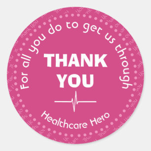Pegatina Redonda Héroe de la salud Personalizable PINK Gracias