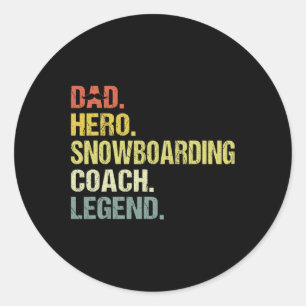 Pegatina Redonda Héroe de papá entrenador de snowboard Funny Snowbo