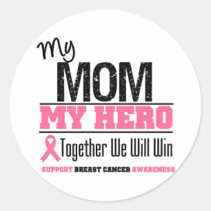 Pegatina Redonda Héroe del cáncer de pecho (mamá)