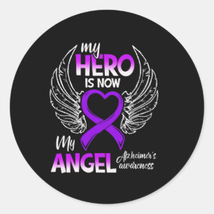 Pegatina Redonda Héroe es ahora la conciencia de mi ángel Alzheimer
