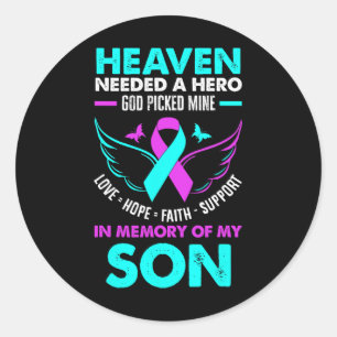 Pegatina Redonda Héroe necesitado del cielo, Dios eligió a mi hijo 
