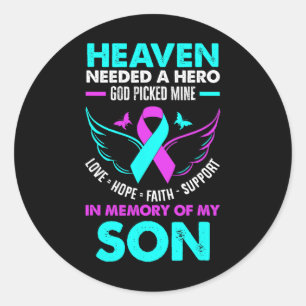 Pegatina Redonda Héroe necesitado del cielo, Dios eligió a mi hijo