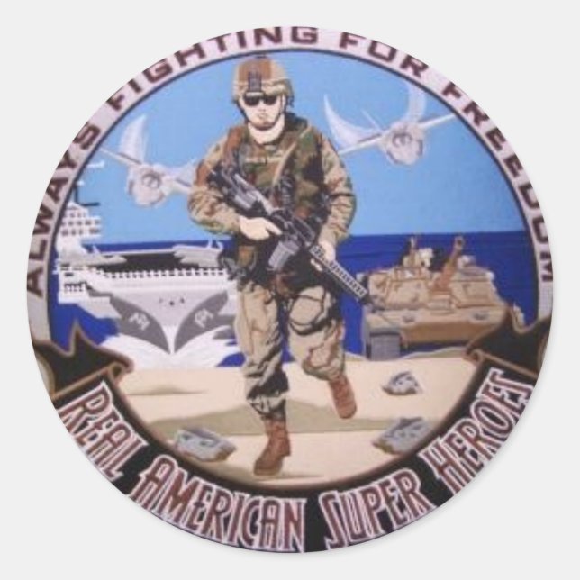 Pegatina Redonda héroe real americano (Anverso)