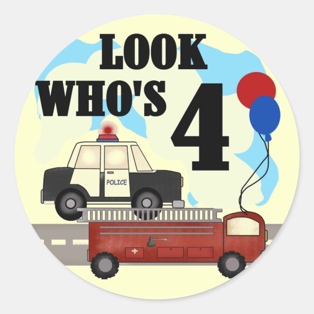 Pegatina Redonda Héroes cotidianos por cuarto cumpleaños (Anverso)