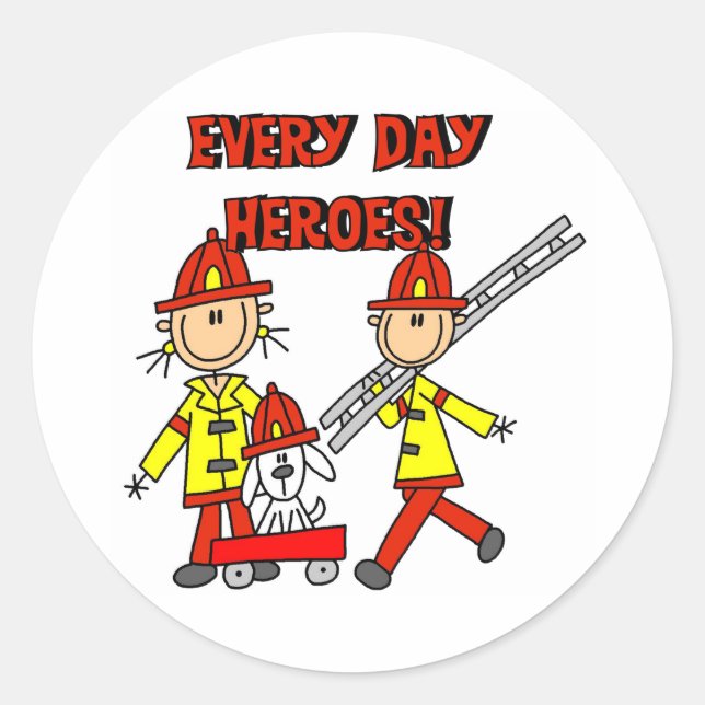 Pegatina Redonda Héroes de bomberos (Anverso)