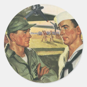 Pegatina Redonda Héroes Patrióticos Antiguos, Hombres Militares de