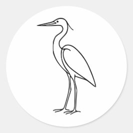 Pegatina Redonda Heron Line Art – Minimalist Bird Illustration